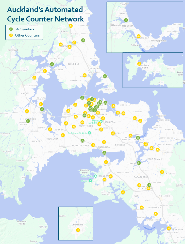 Map of Auckland's Automated Cycle Counter Network