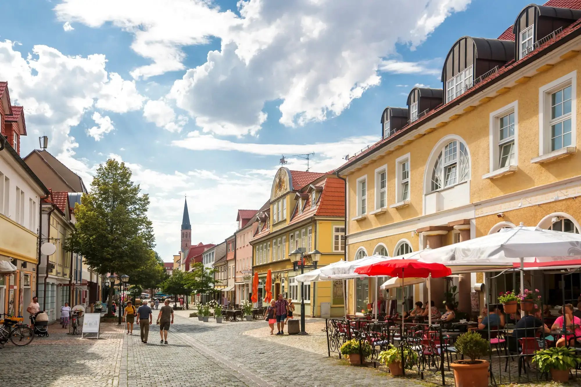 Pedestrian space in the city with flower terraces