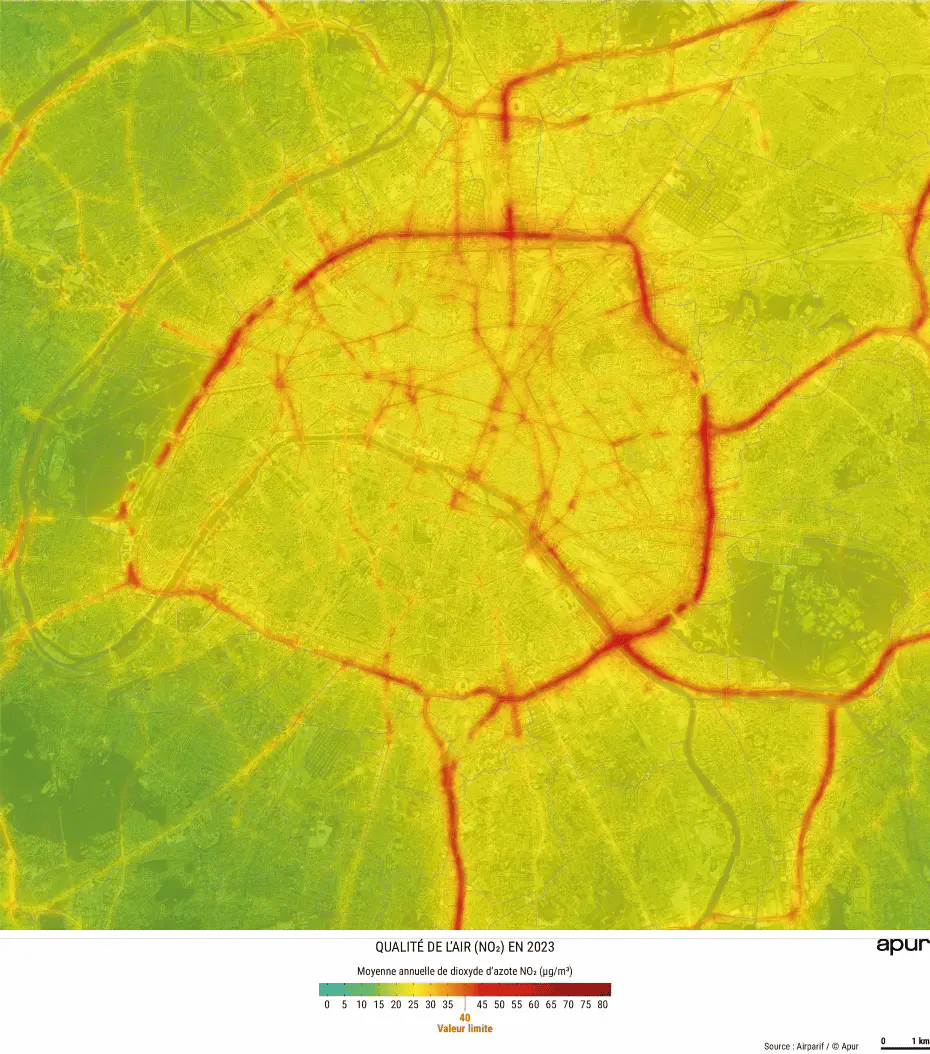 Map of Paris - air pollution (2023)