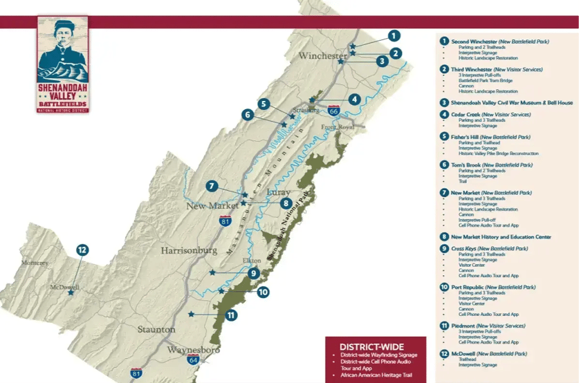 A map of the Shenandoah Valley Battlefields National Historic District