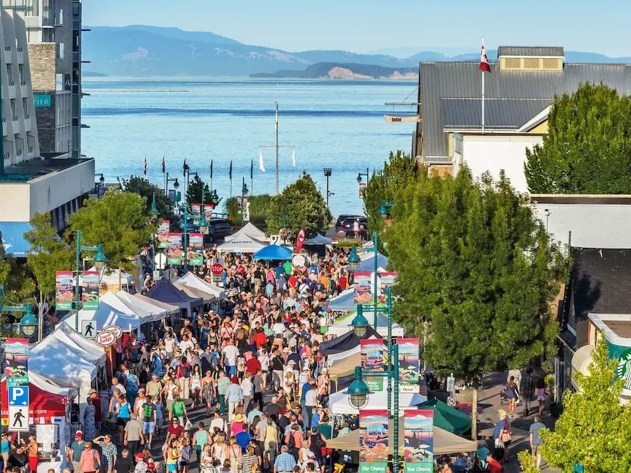 Busy pedestrian street festival