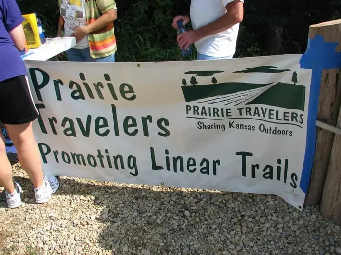 A banner promoting the Prairie Travelers organization